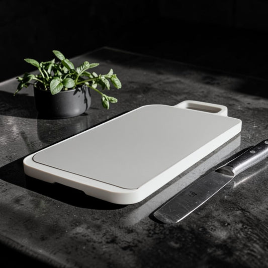 Symbor Reversible Cutting Board - 304 Food Grade Stainless Steel Side for Meat & Non-Slip PP Side for Vegetables - Anti-Odor & Easy Clean - Integrated Handle - Grey