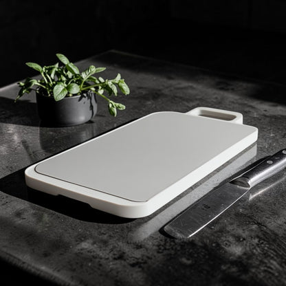 Symbor Reversible Cutting Board - 304 Food Grade Stainless Steel Side for Meat & Non-Slip PP Side for Vegetables - Anti-Odor & Easy Clean - Integrated Handle - Grey